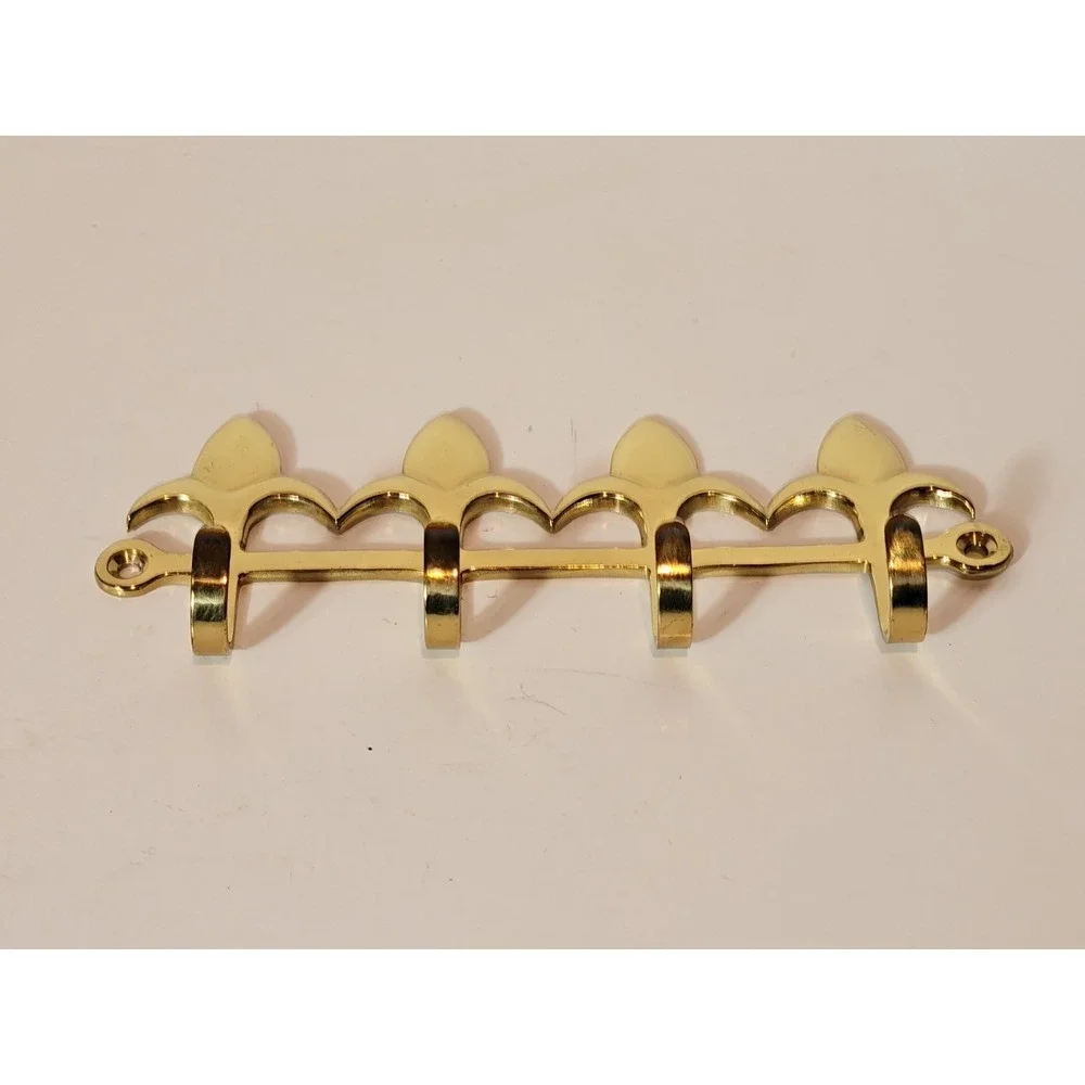 Solid Bright Shiny Brass 4 Hook Key Ring Holder Bathroom Robe Towel Entry Hanger